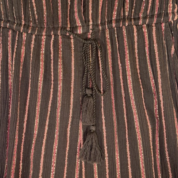 Ulla Johnson Brown Striped Metallic-Trim Ruffle Shoulder Jumpsuit - Picture 12 of 16